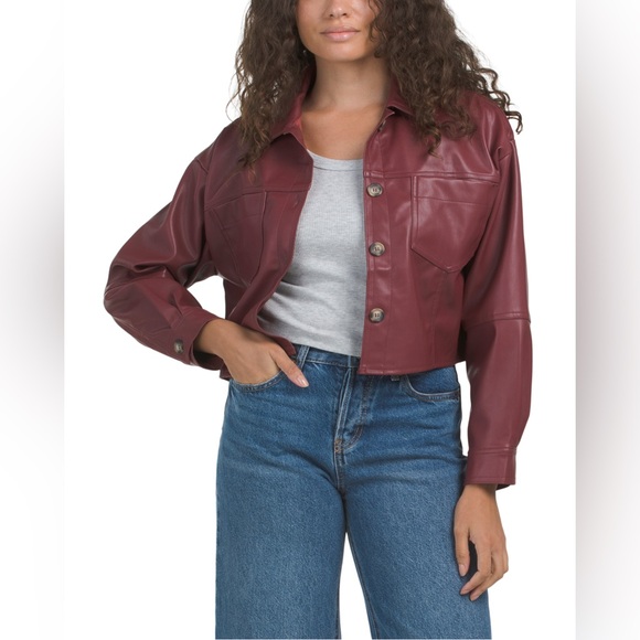 LOVE TREE Boxy Faux Leather Jacket - Picture 1 of 2